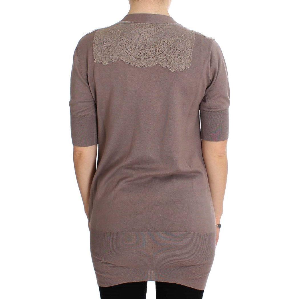 优雅紫色棉质蕾丝开衫