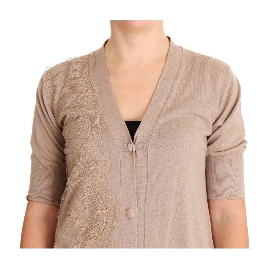 优雅粉色棉质蕾丝开衫