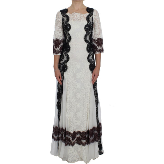 Dolce & Gabbana Floral Lace Silk Blend Maxi Dress white-floral-lace-full-length-gown-dress