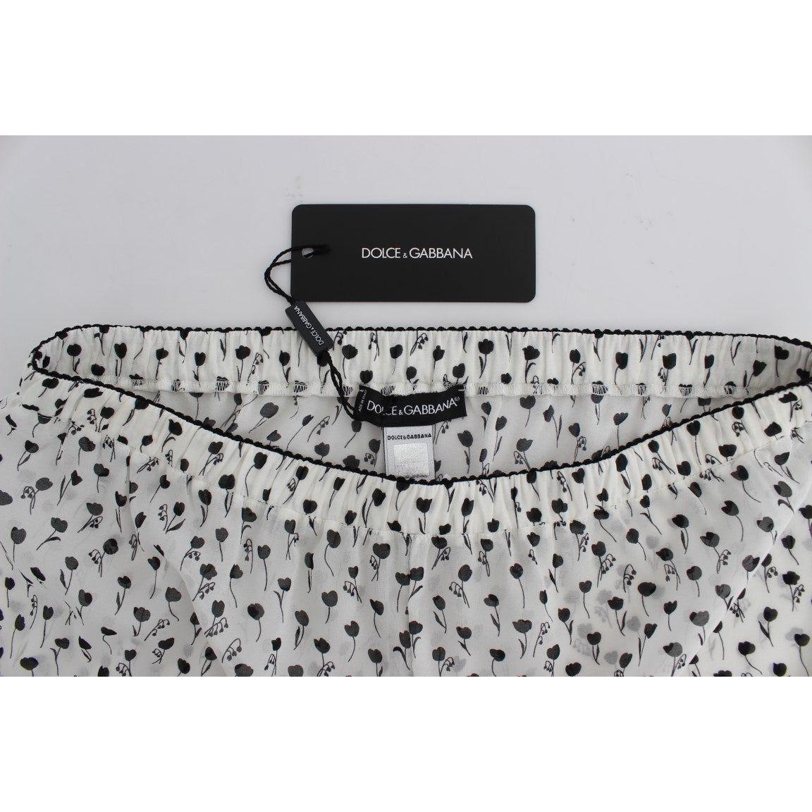 Dolce & Gabbana White Black Floral Lace Silk Sleepwear Shorts