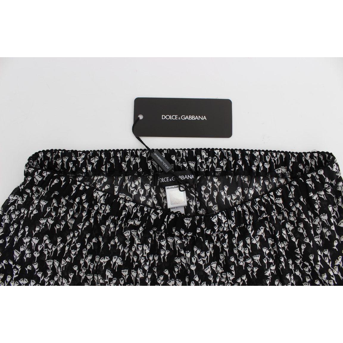 优雅黑白花卉蕾丝真丝短裤