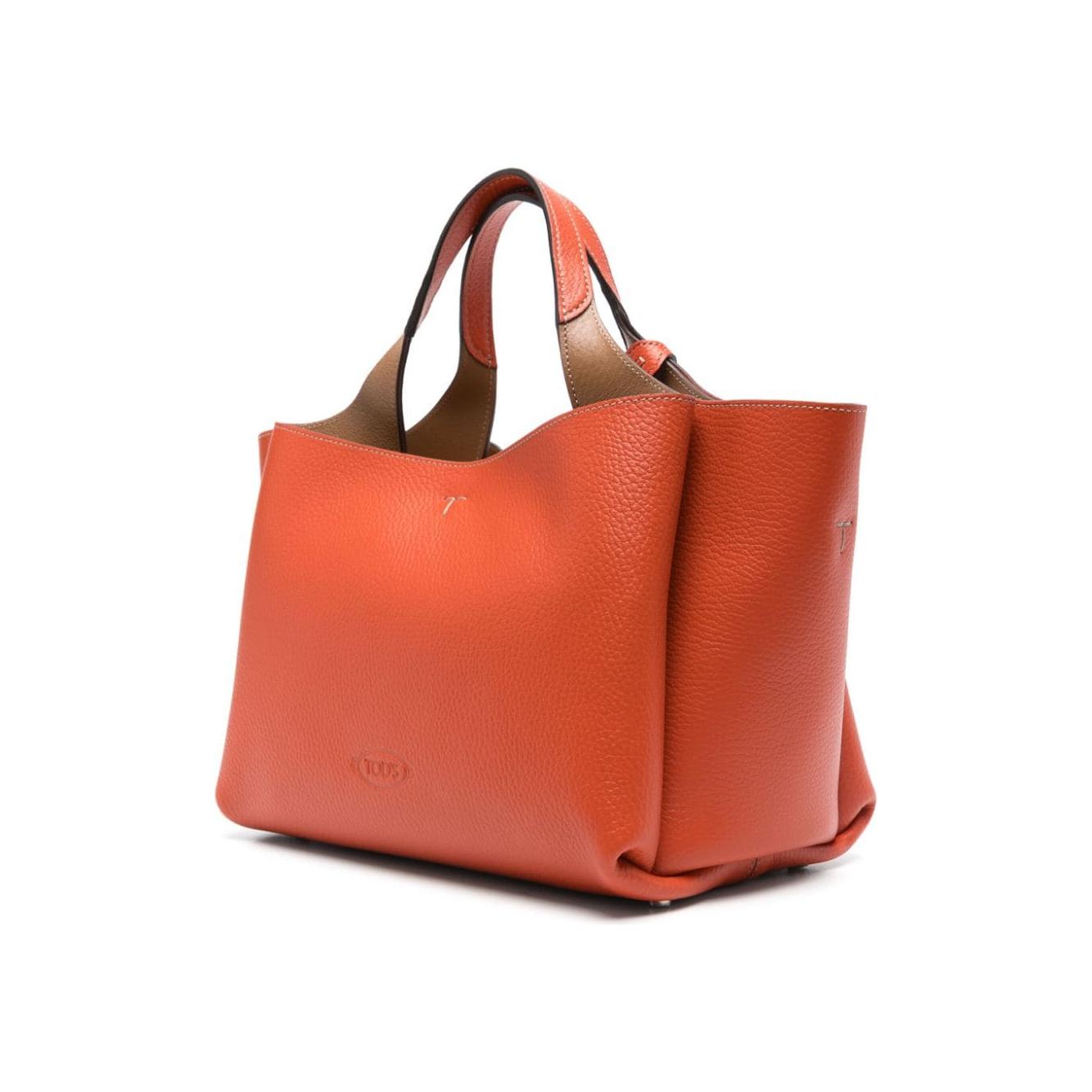 Tod's pumpkin orange calf leather grained texture Bag Shopper Tod'S