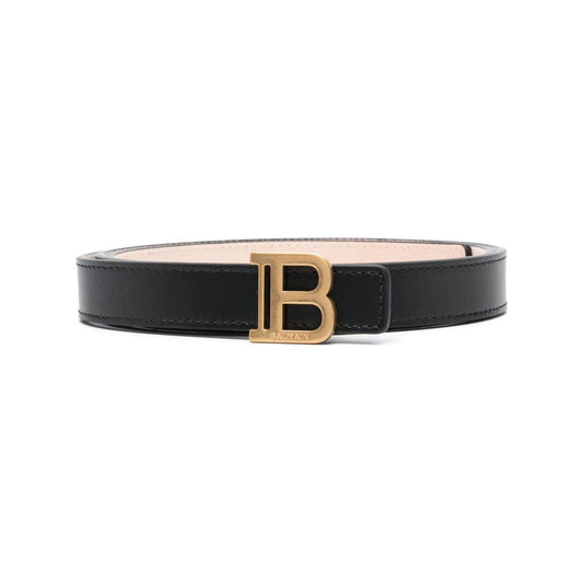 Balmain black calf leather gold-tone logo plaque Belts