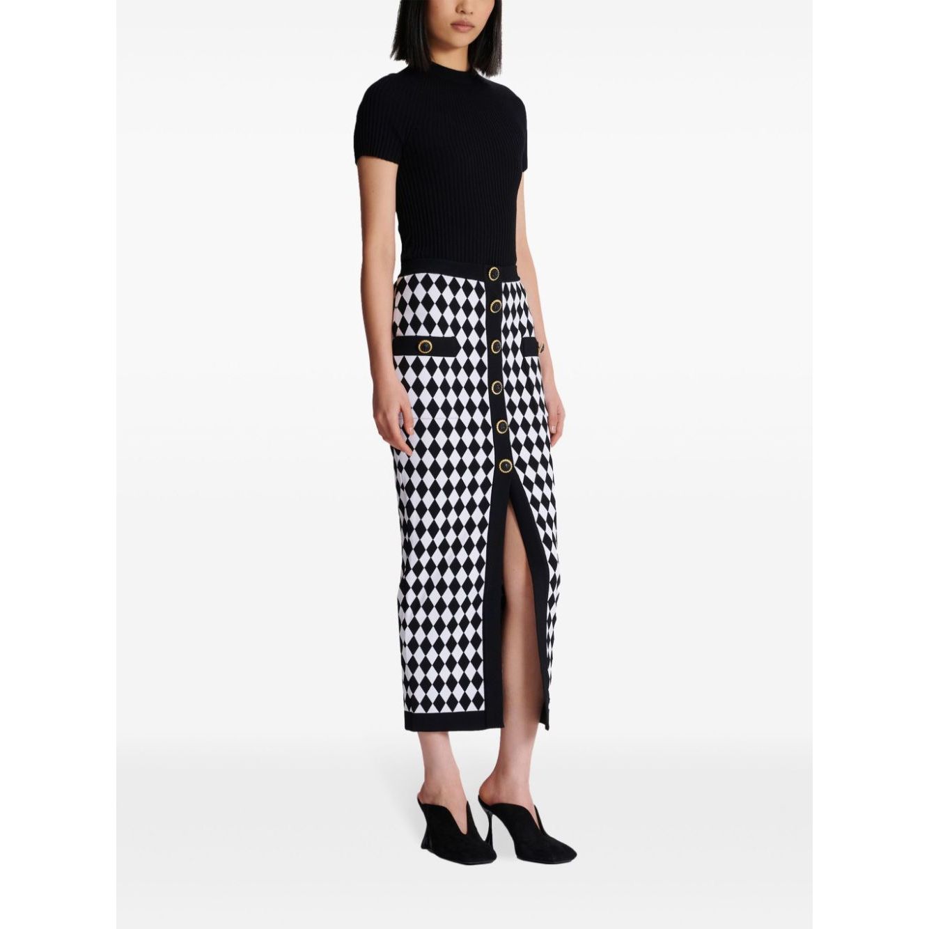 Balmain Diamond-intarsia knitted midi skirt Skirts