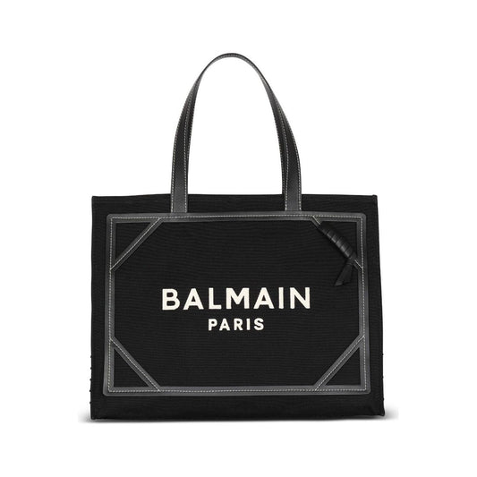 Balmain black/white canvas leather trim Bag