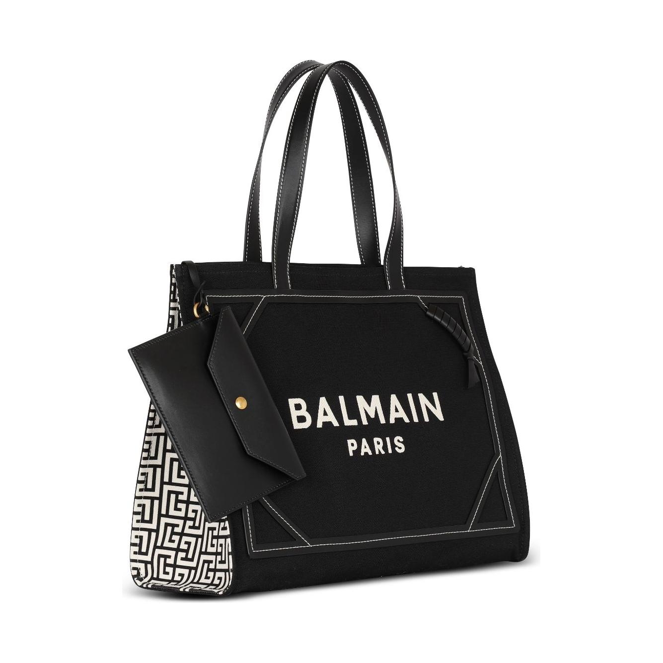 Balmain black/white canvas leather trim Bag Shopper Balmain