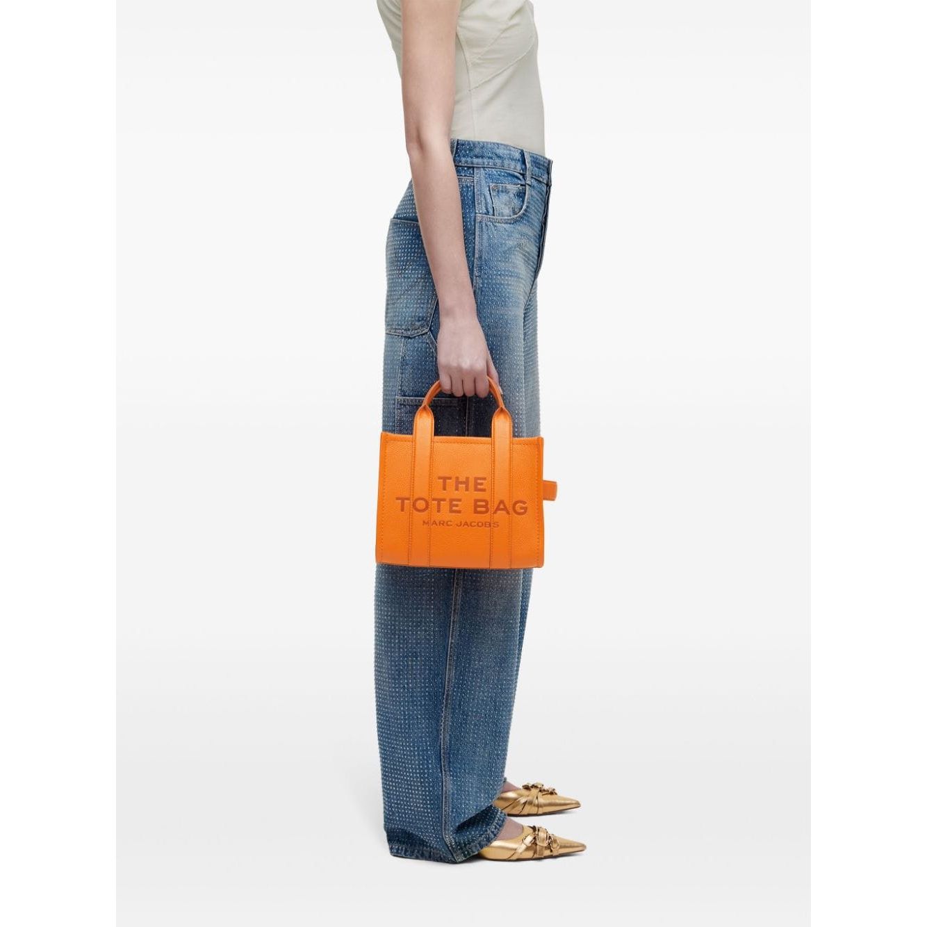 Marc Jacobs tangerine orange leather logo print Bag Shopper Marc Jacobs