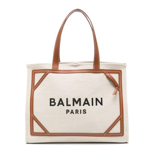 Balmain calf leather cotton-linen blend Bag in Brown Shopper Balmain