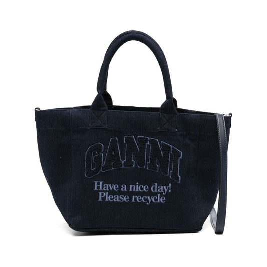 GANNI navy blue organic cotton denim Bag Shopper Ganni