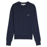 Maison Kitsuné MAISON KITSUNE' Sweaters Blue navy merino wool jumper with fox logo patch, ribbed cuffs, and crew neck.