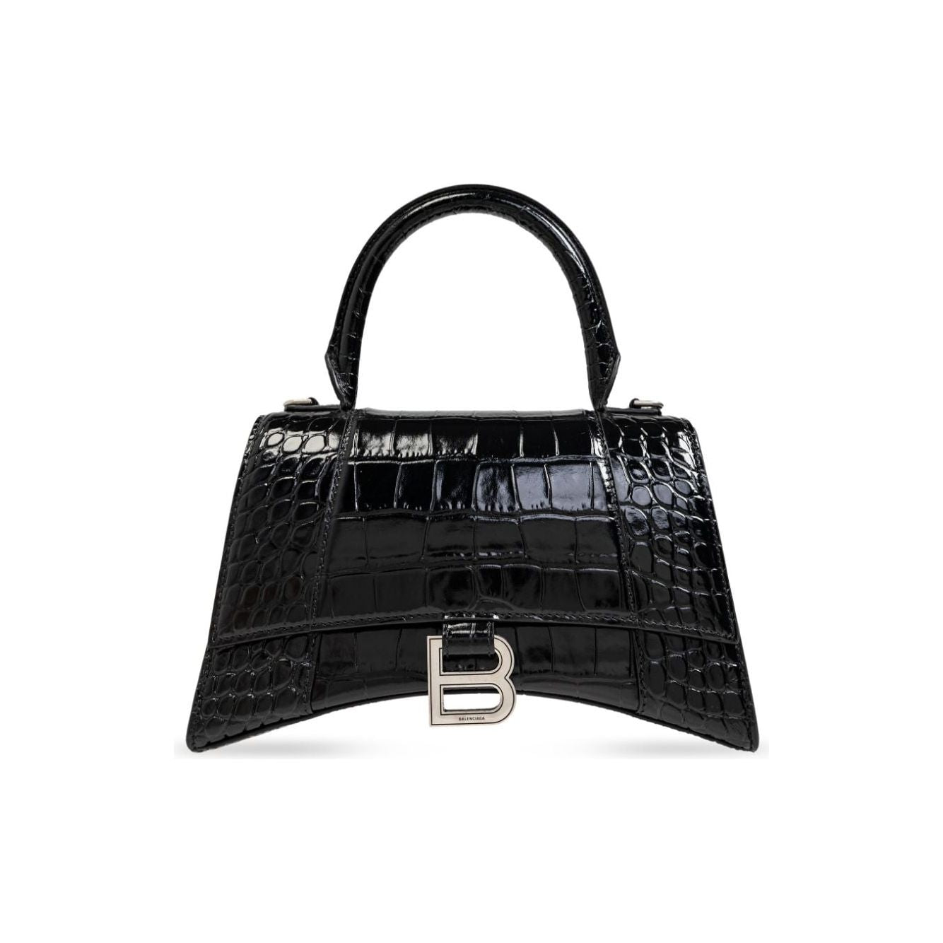 Balenciaga calf leather embossed crocodile effect  handbag Black