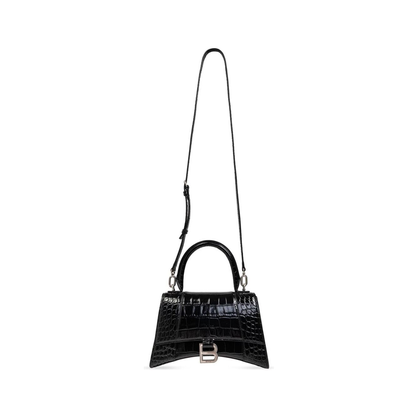 Balenciaga calf leather embossed crocodile effect  handbag Black