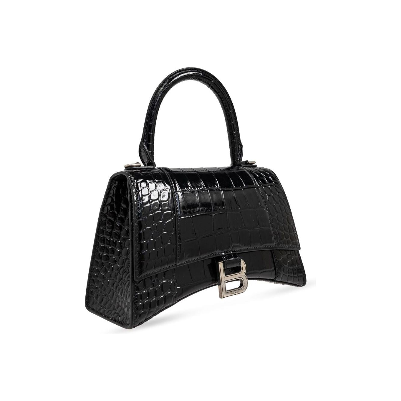 Balenciaga calf leather embossed crocodile effect  handbag Black