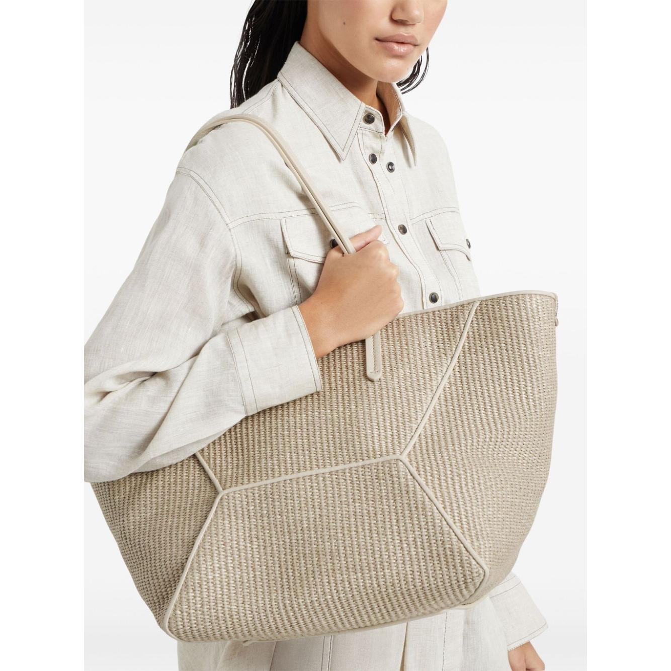 Brunello Cucinelli  cotton blend raffia tote Bag Beige