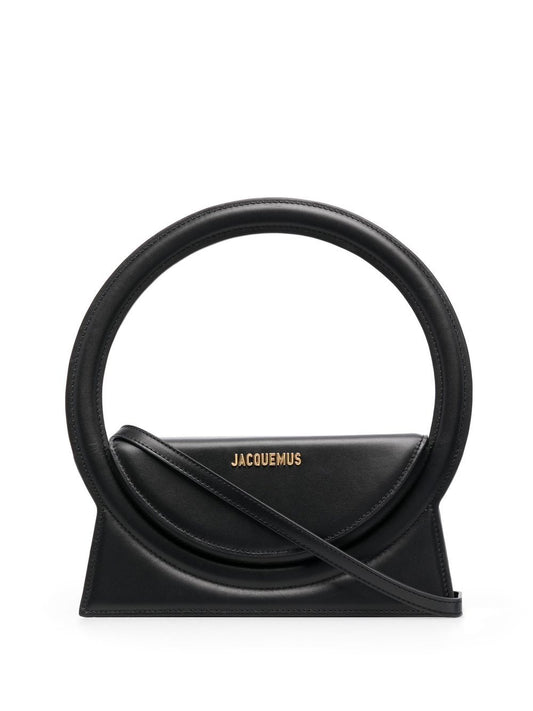 JACQUEMUS black leather single circular top handle Bag Handbag JACQUEMUS