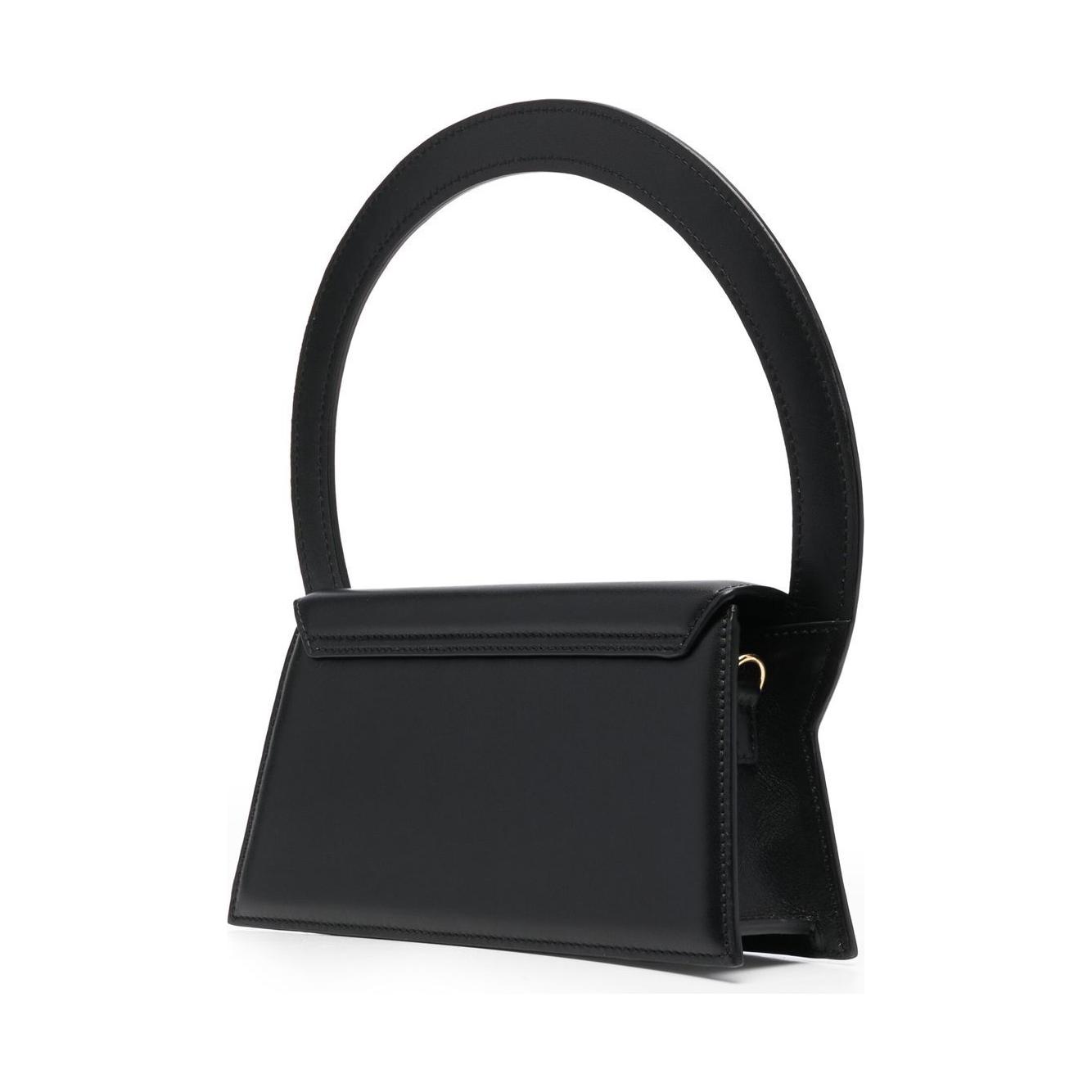 JACQUEMUS black leather single circular top handle Bag Handbag JACQUEMUS