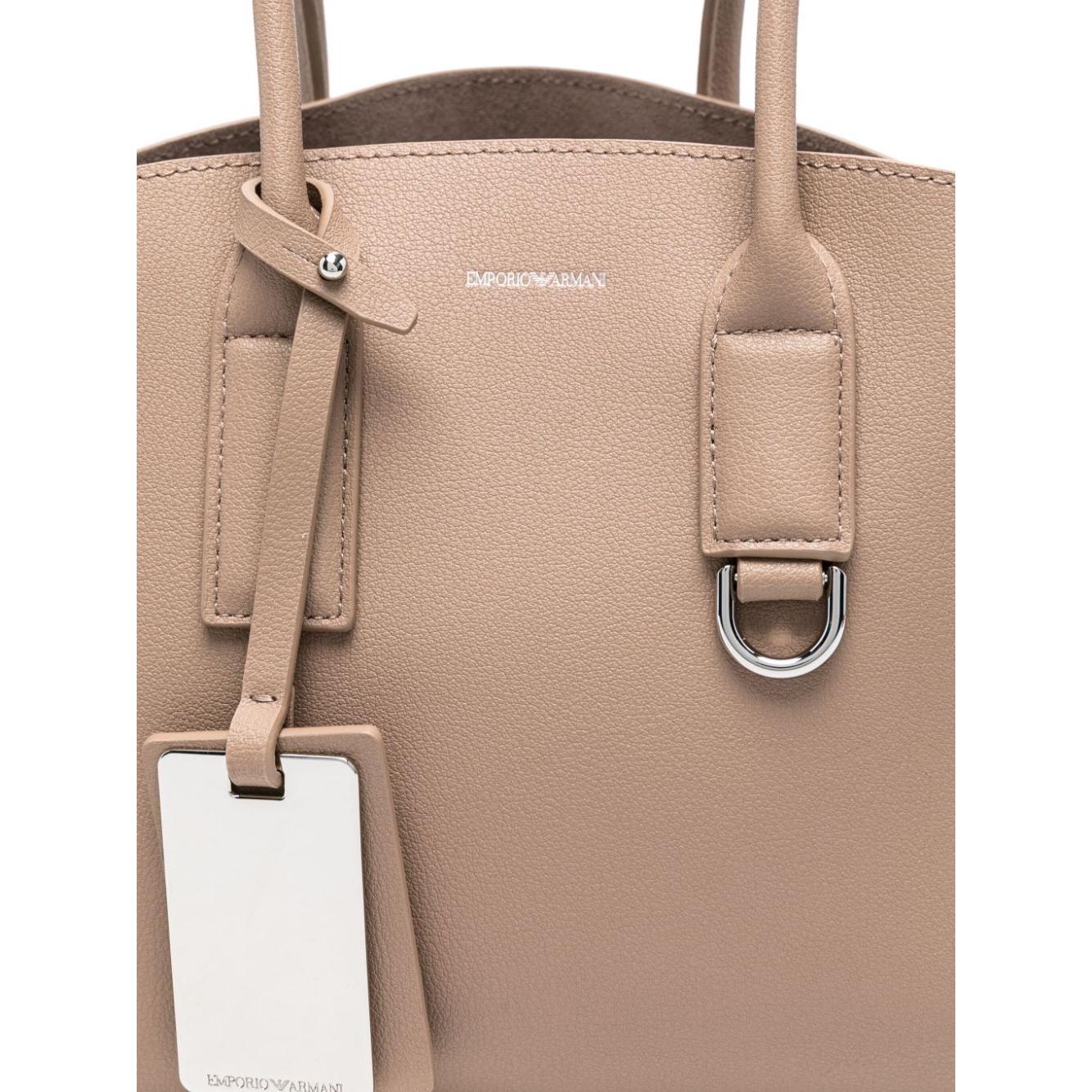 EMPORIO ARMANI CAPSULE calf leather grained texture Handbag  Beige