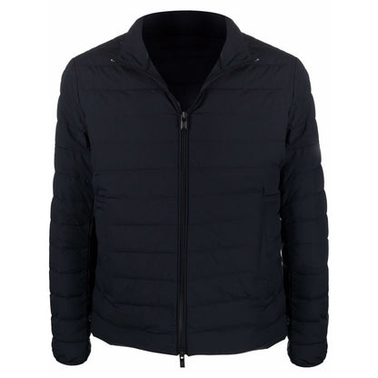 Emporio Armani Navy blue feather down padded logo-patch jacket
