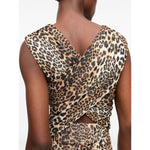 Ganni Leopard Marl Mesh Long Ruched Crossover Dress Dresses