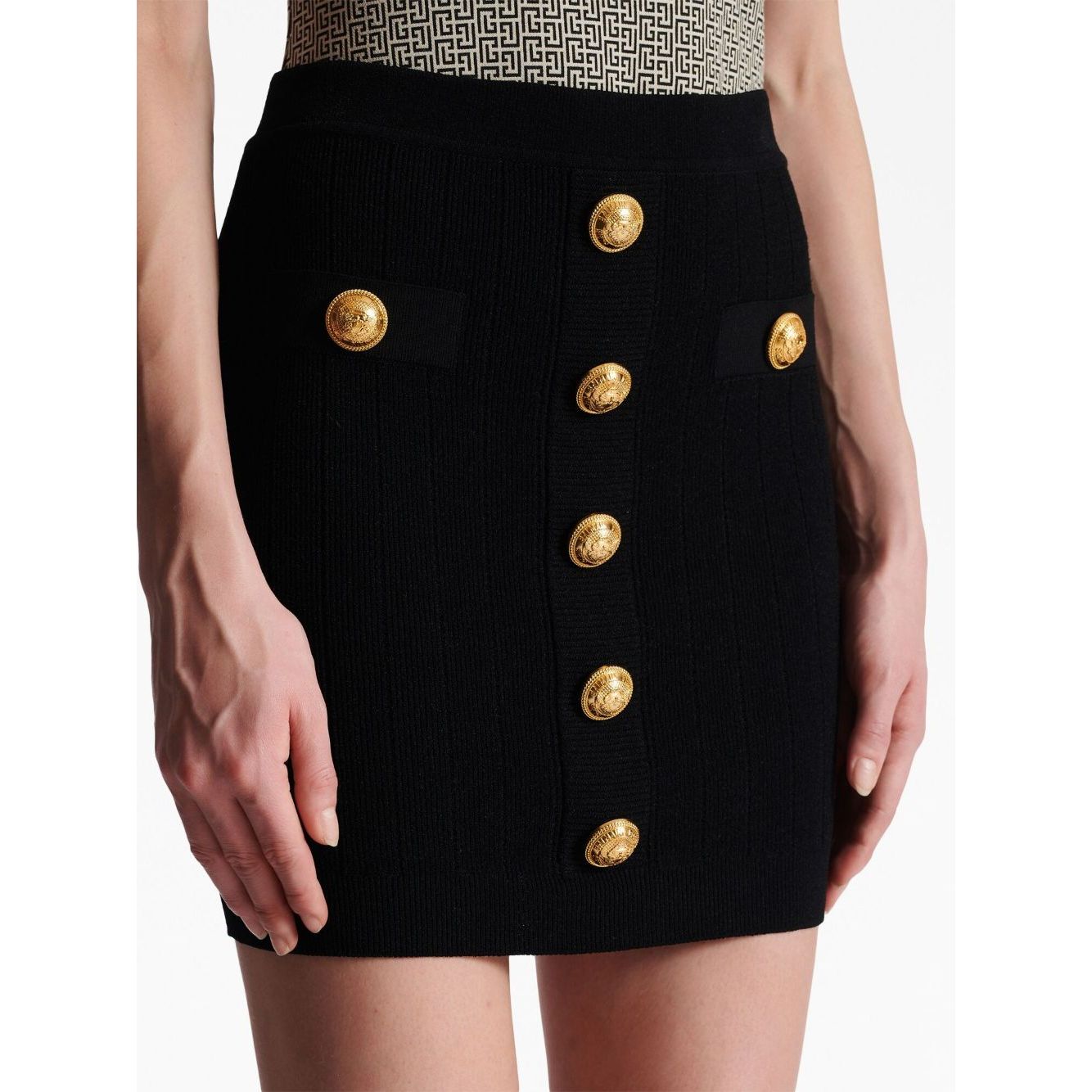 Balmain Button Embellished Knitted Skirt Skirts