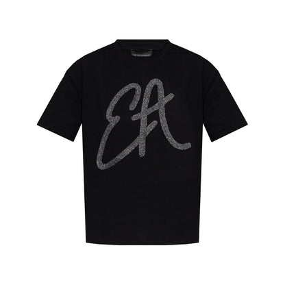 Emporio Armani Cotton-jersey T-shirt with oversized lurex logo