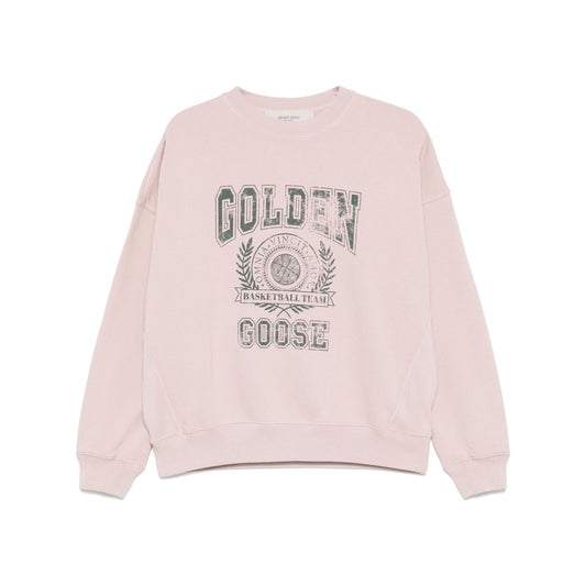 Golden Goose Old rose unisex round neck sweatshirt with green logo print Topwear
