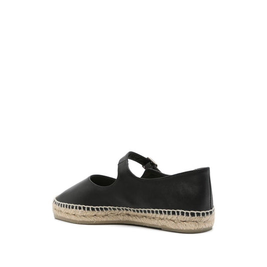 Castañer Castaner Flat shoes Black with braided raffia sole and buckle fastening, Pepa leather espadrilles.