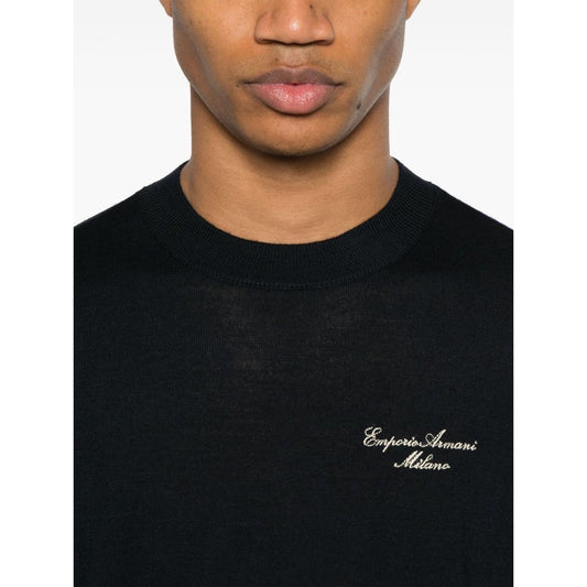 Emporio Armani Wool Blend Crewneck Sweater with Logo Topwear