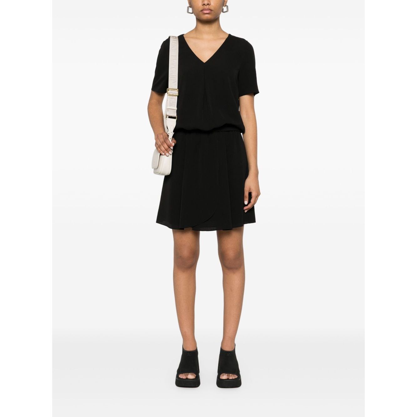 Emporio Armani Short dress with gathered waist and belt in flowing crepe Dresses