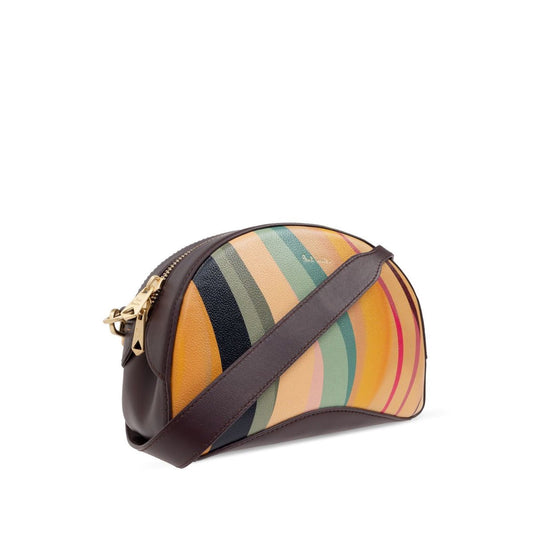 Paul Smith Swirl leather crossbody bag in cedar brown with colorful swirl pattern, top zip fastening, and detachable shoulder strap.