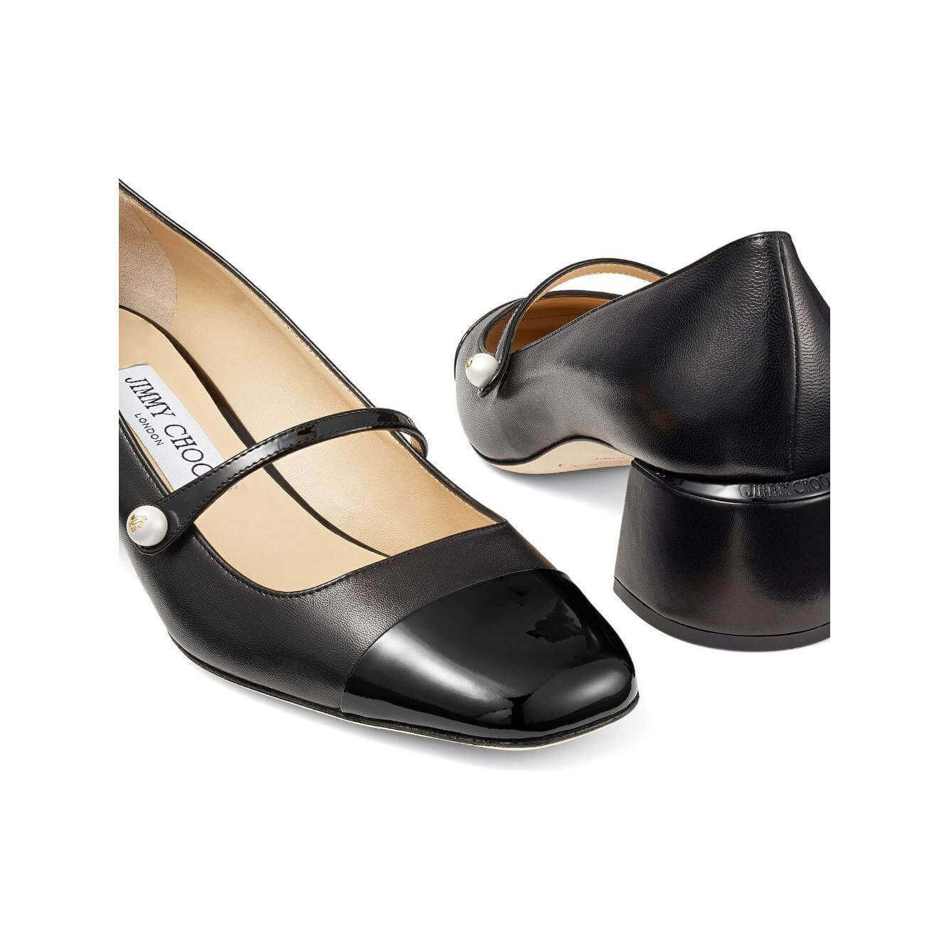 Jimmy Choo Elisa 45 Nappa and Patent Leather Pumps ELISA45PTZBLACK/BLACK-AI25
