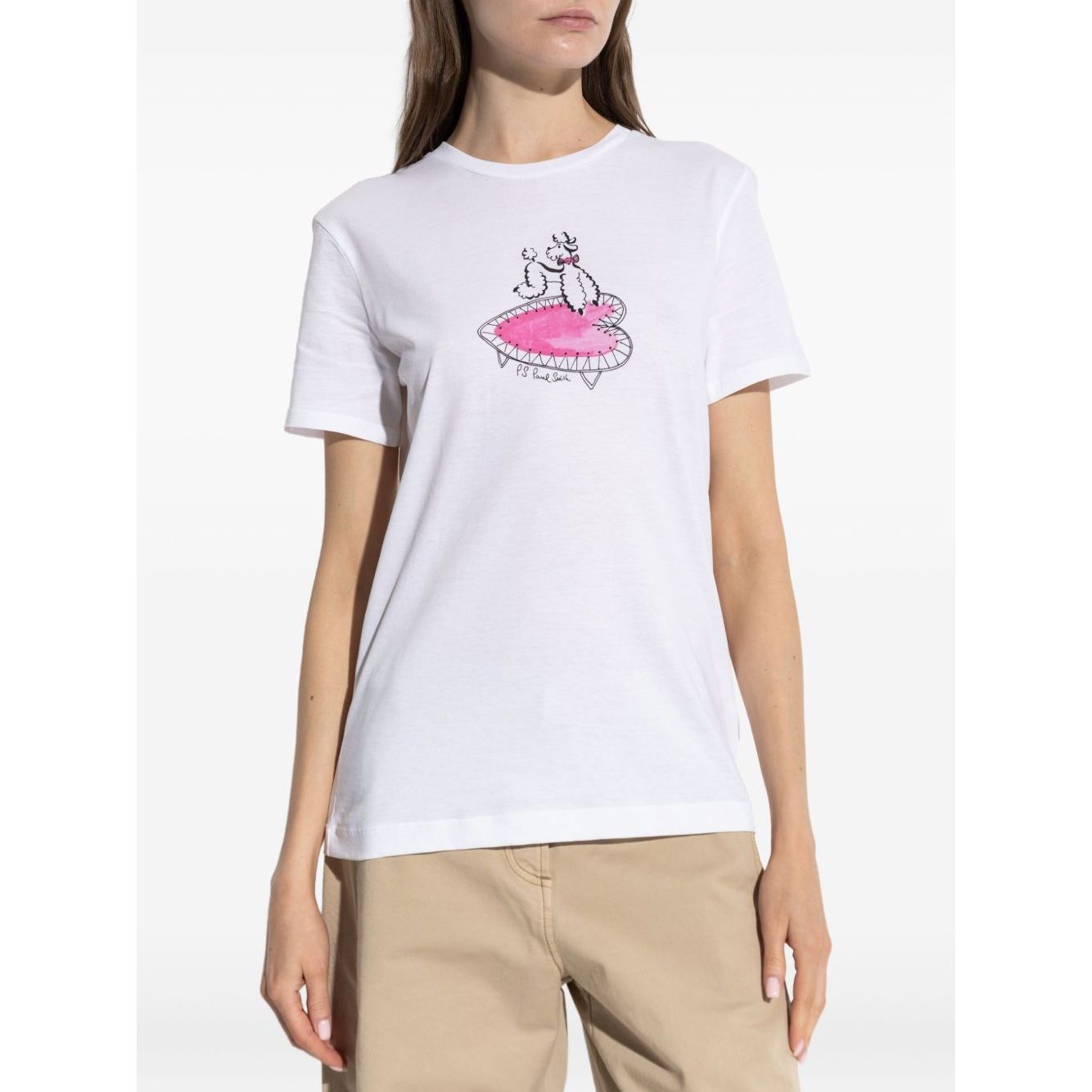 PS By Paul Smith T-shirts and Polos White with dog print, short sleeves, crew neck, organic cotton Poodle print t-shirt.