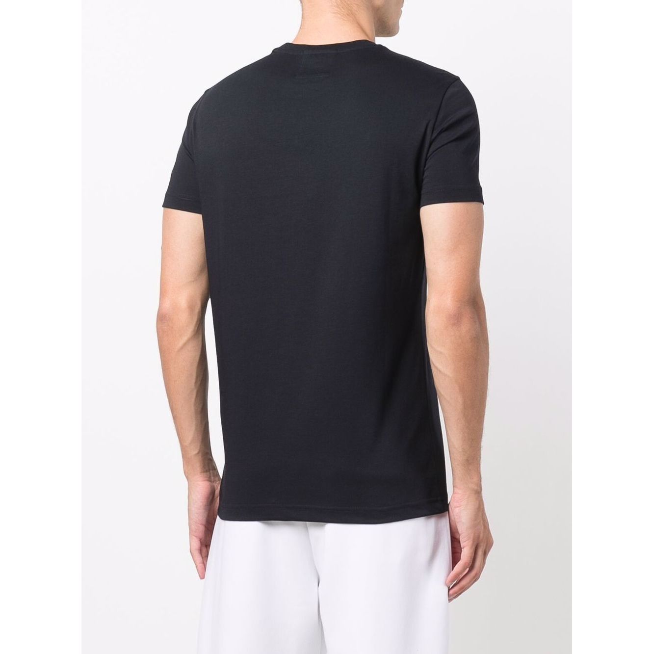 Back view of Emporio Armani T-shirts and Polos Blue in navy blue cotton with short sleeves and logo patch.