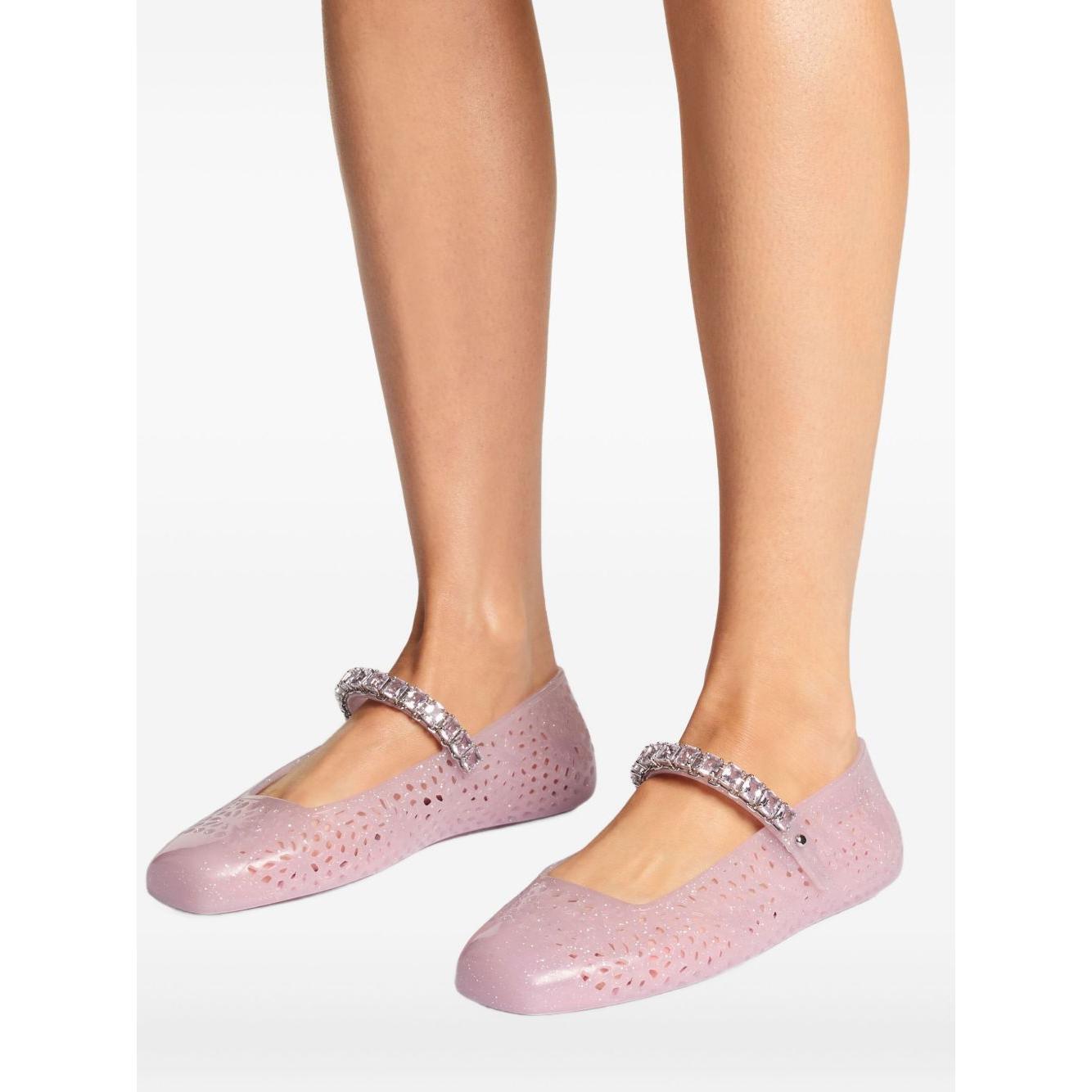 Jimmy Choo The Jelly Ballerina Flats with Crystal Embellishment THEJELLYNTXCOTTONCANDY/SILVERMIX-AI25