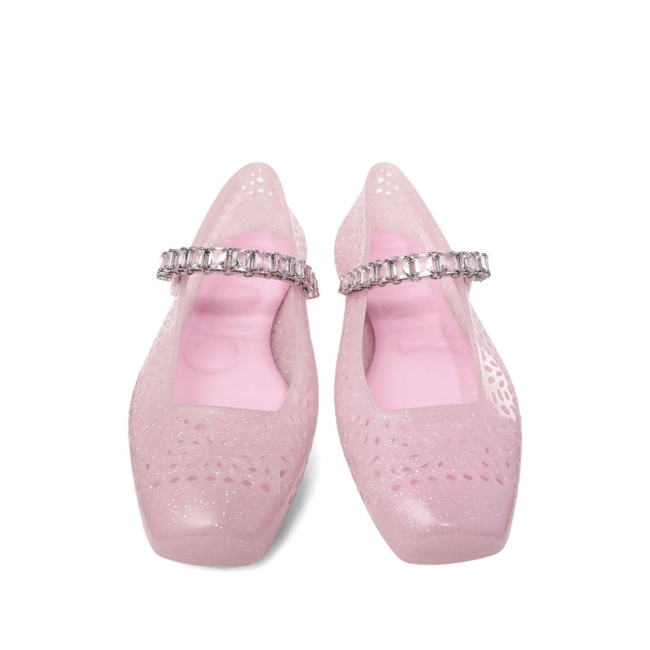 Jimmy Choo The Jelly Ballerina Flats with Crystal Embellishment THEJELLYNTXCOTTONCANDY/SILVERMIX-AI25
