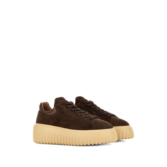 Hogan Pre Sneakers Hogan H-Stripes, brown leather sneakers with front lace-up, round toe, and branded insole.