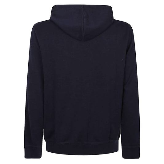 Back view of Brunello Cucinelli Sweaters Blue cotton blend hoodie with ribbed cuffs