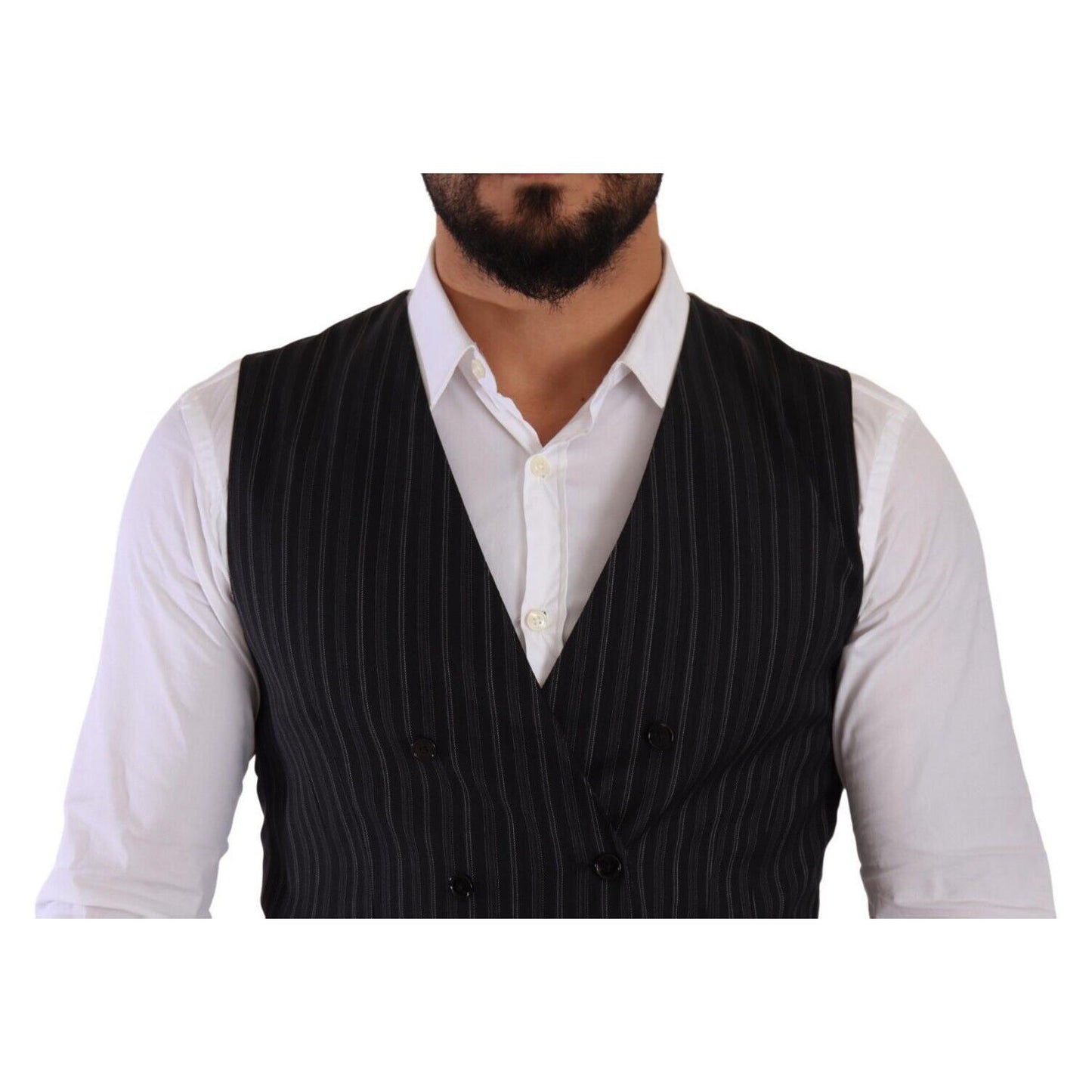 Dolce & Gabbana Gray Striped Double Breasted Waistcoat Vest