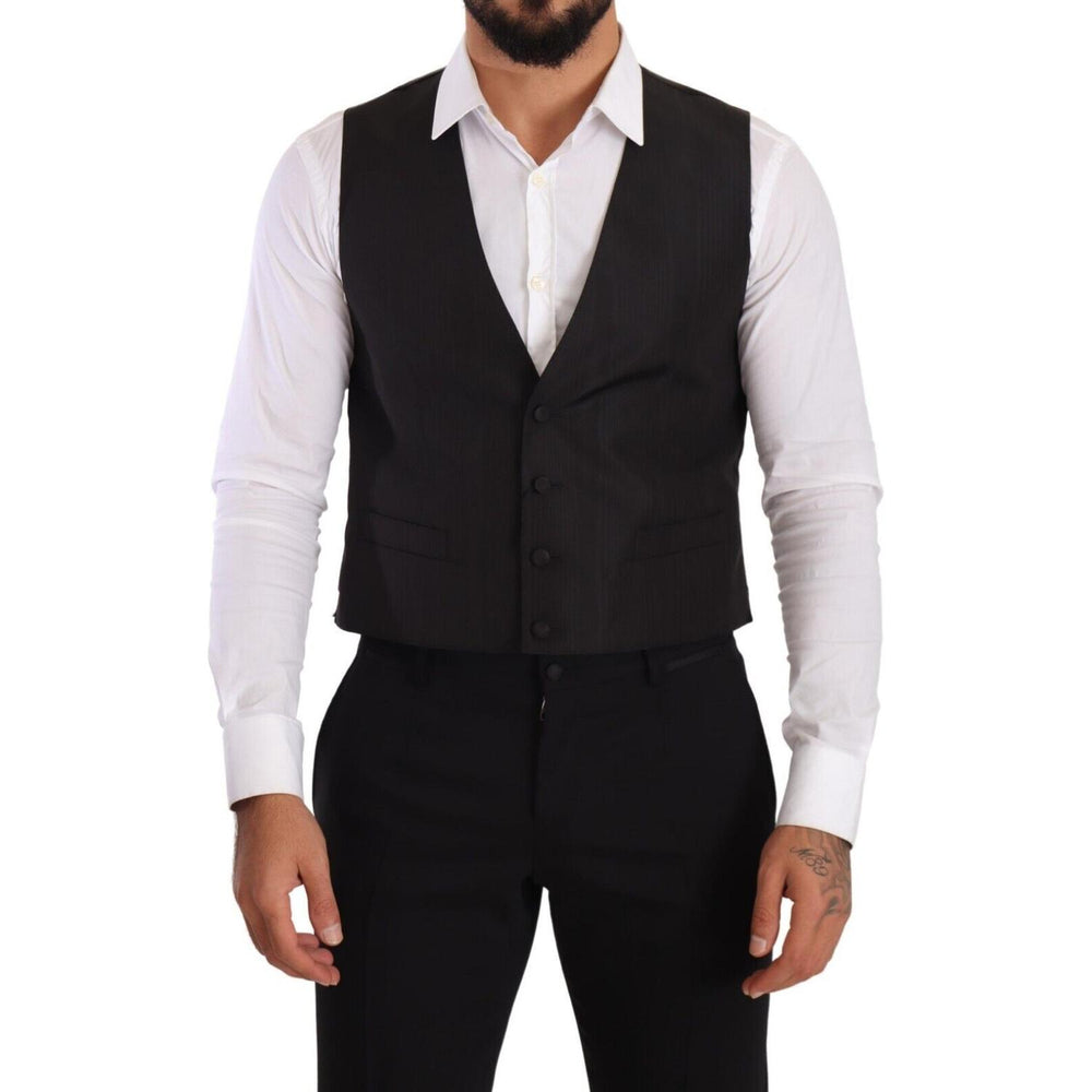 Dolce & Gabbana Gray Silk Slim Fit Waistcoat Formal Vest