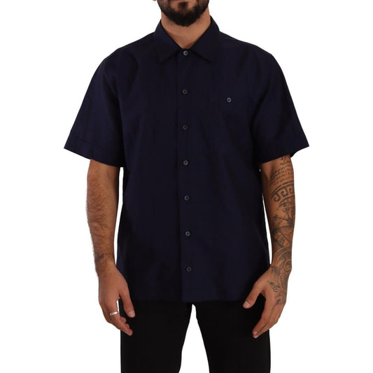 Dolce & Gabbana Navy Blue Button Down Short Sleeves Shirt