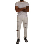 Dolce & Gabbana White Tattered Skinny Cotton Men Denim Jeans