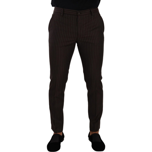 Dolce & Gabbana Brown Striped Wool Formal Trouser Dress Pants