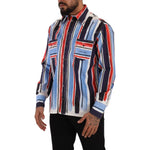 Dolce & Gabbana Red Striped Long Sleeve Cotton Shirt Blue