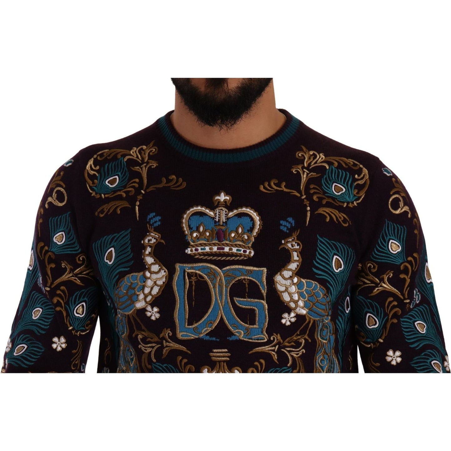 Dolce & Gabbana Bordeaux Cashmere DG Crown Embroidered Sweater