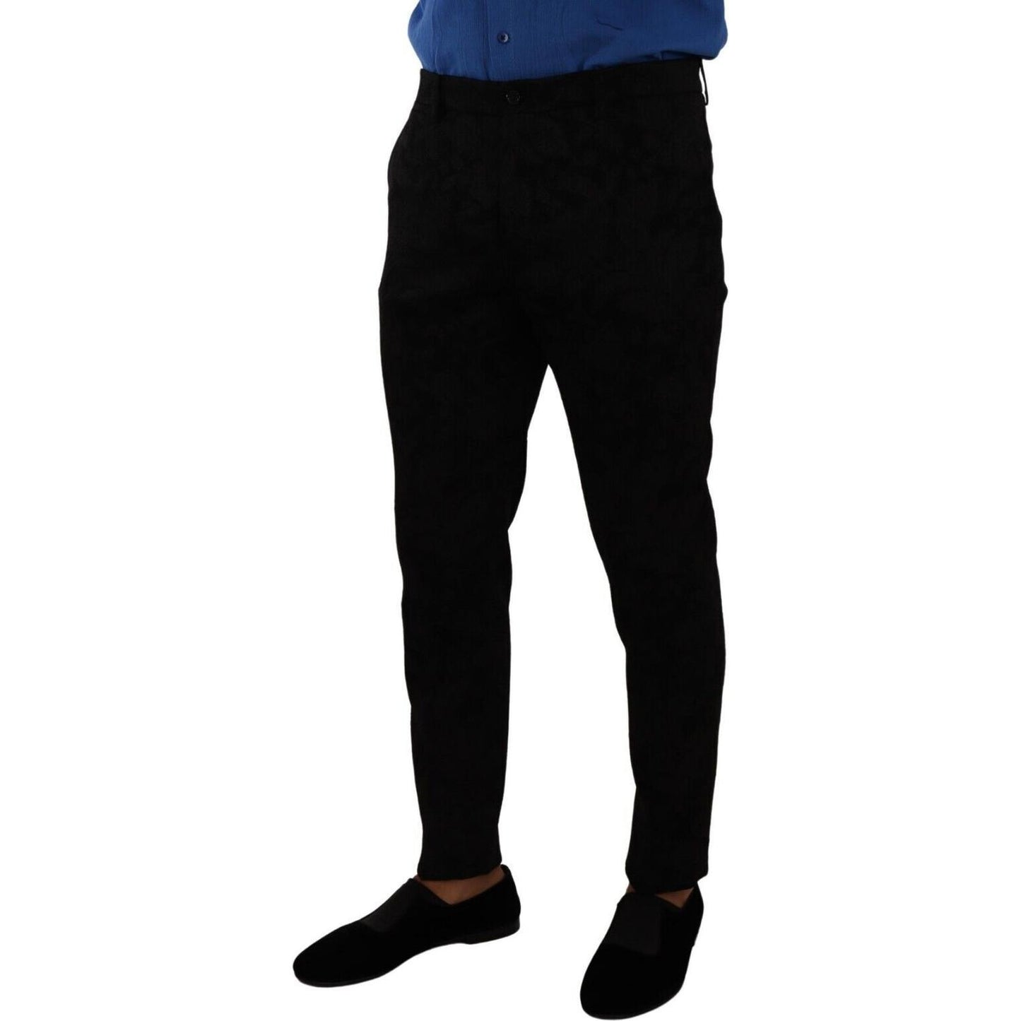 Dolce & Gabbana Black Brocade Skinny Formal Trouser Dress Pants