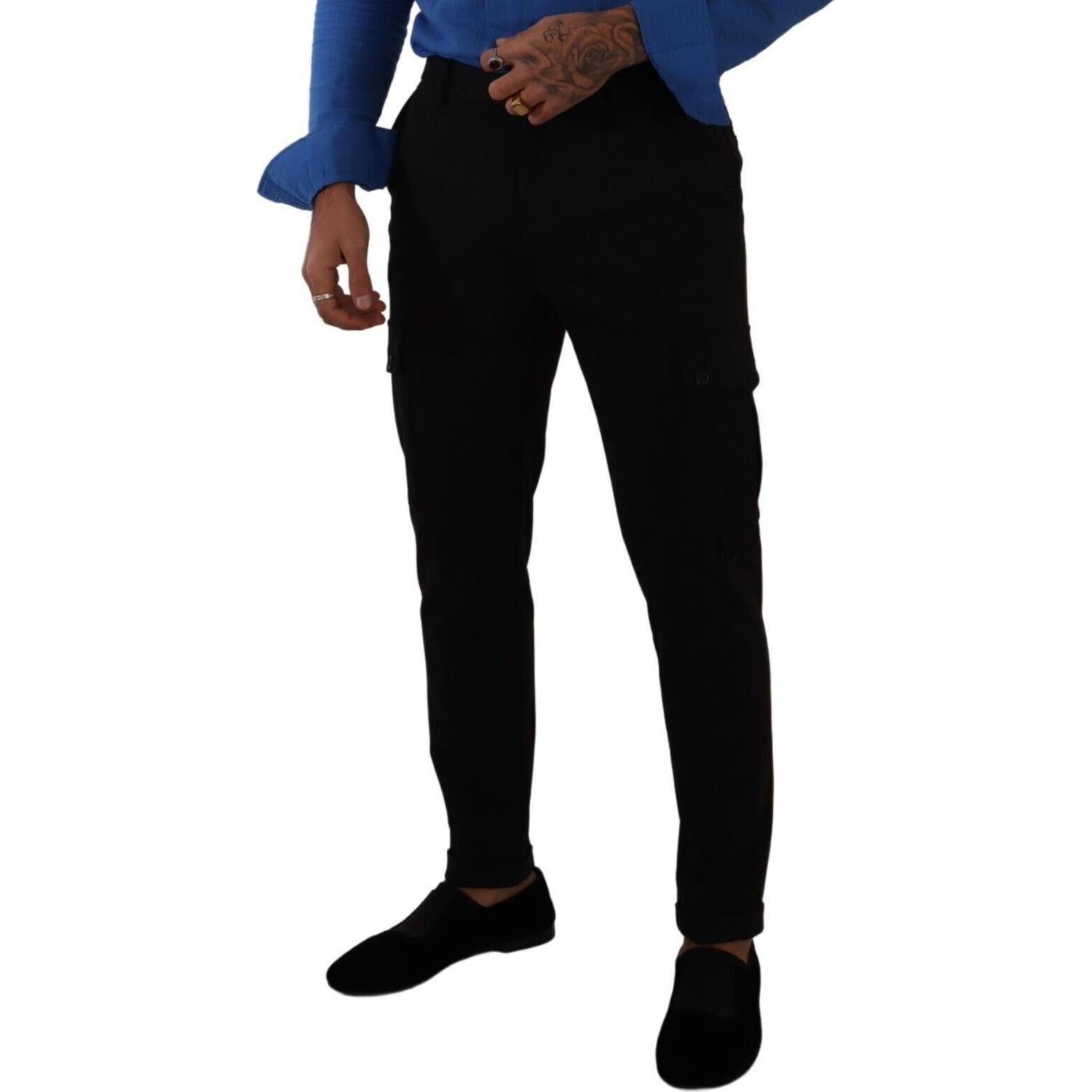 优雅黑色修身工装裤