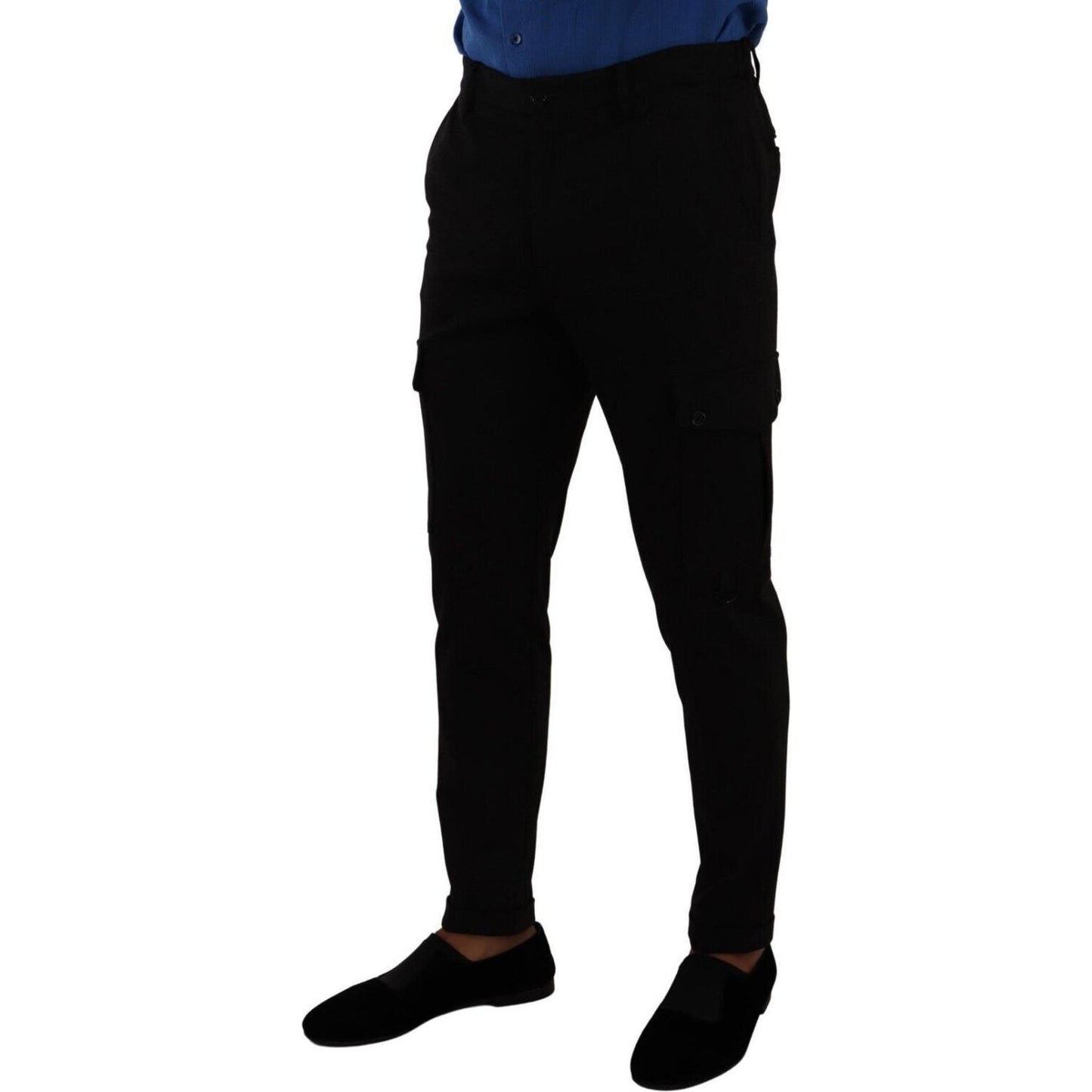 Dolce & Gabbana Black Viscose Skinny Cargo Trouser Pants