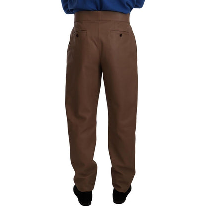 Dolce & Gabbana Brown Leather Tapered High Waist Pants