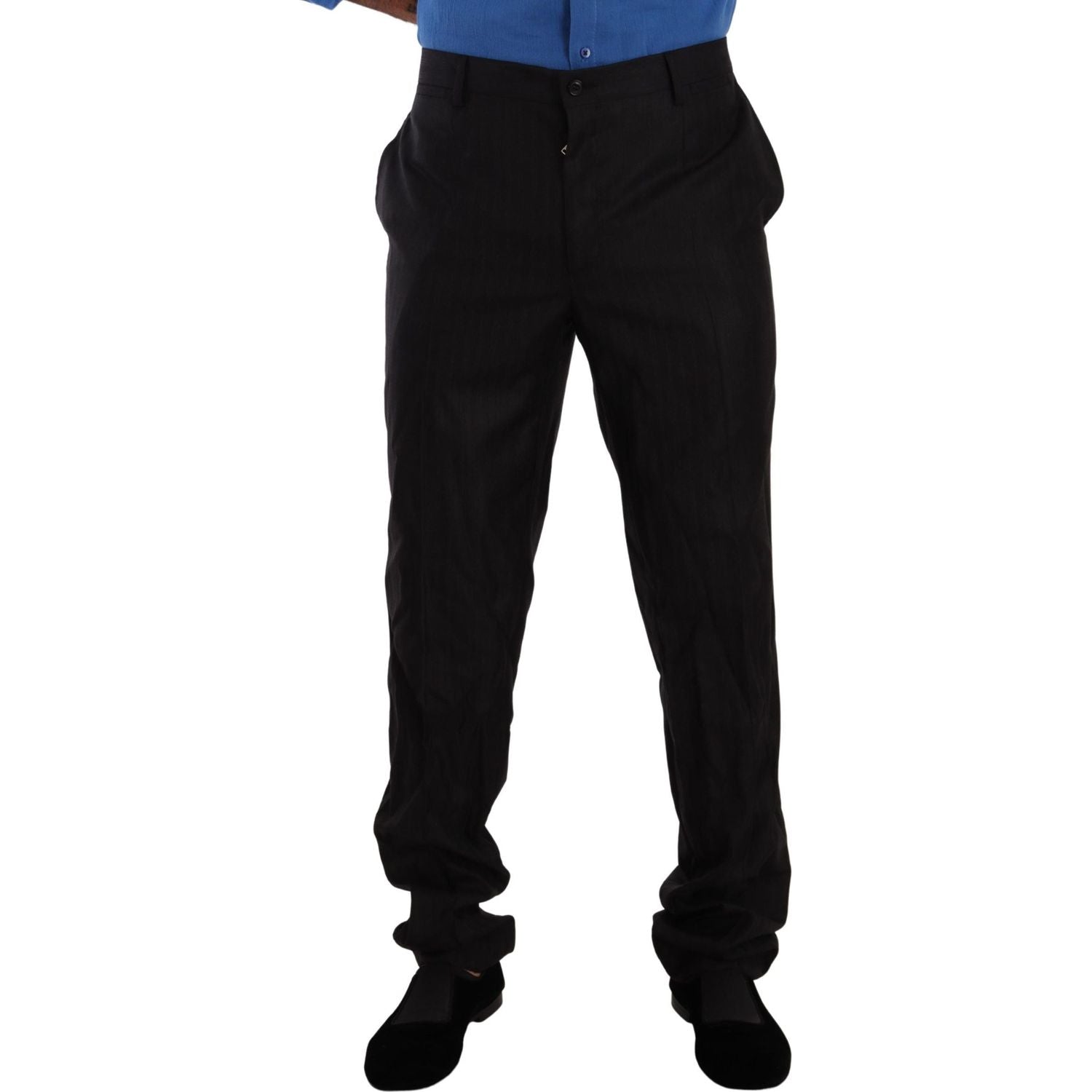 优雅条纹羊毛真丝正装裤