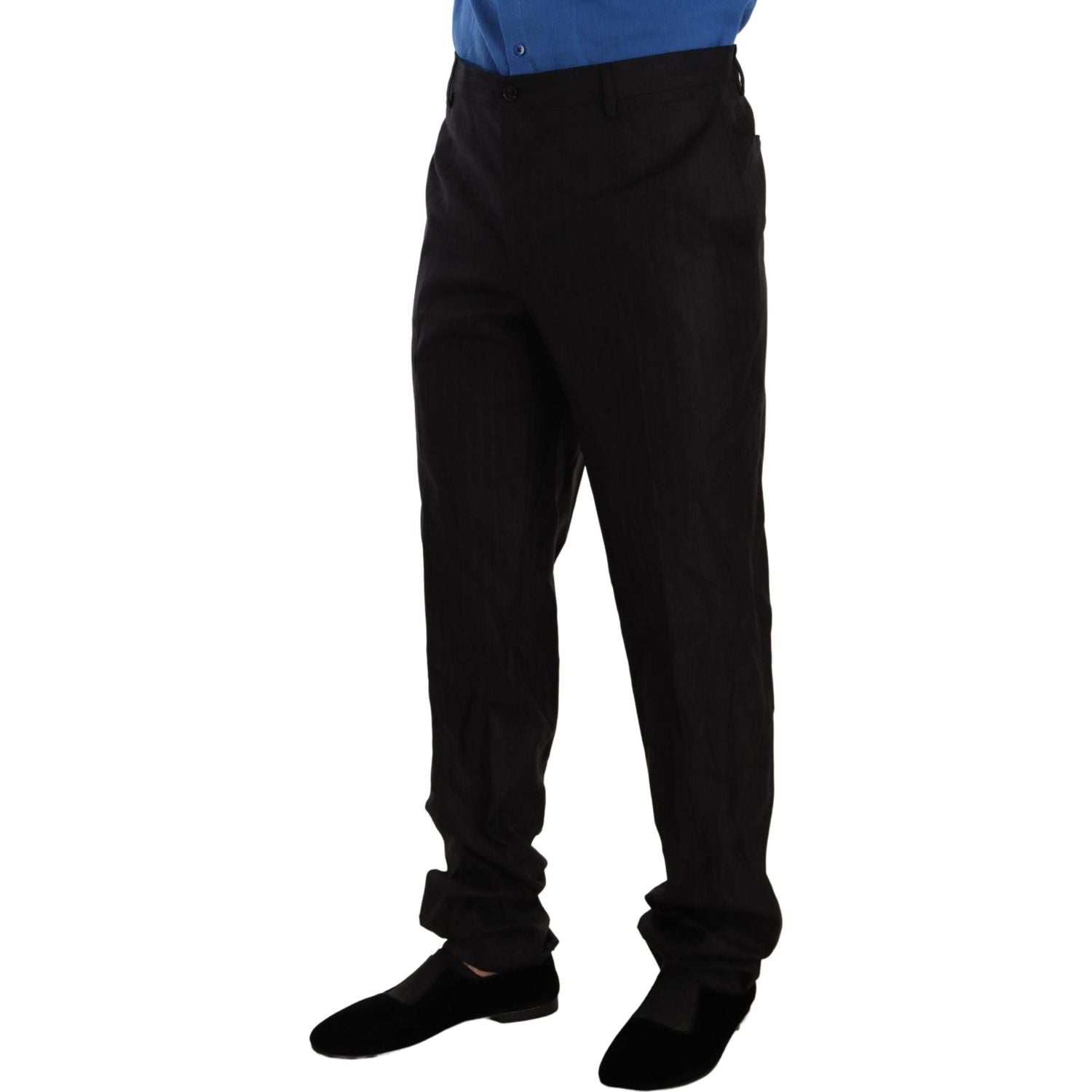 优雅条纹羊毛真丝正装裤